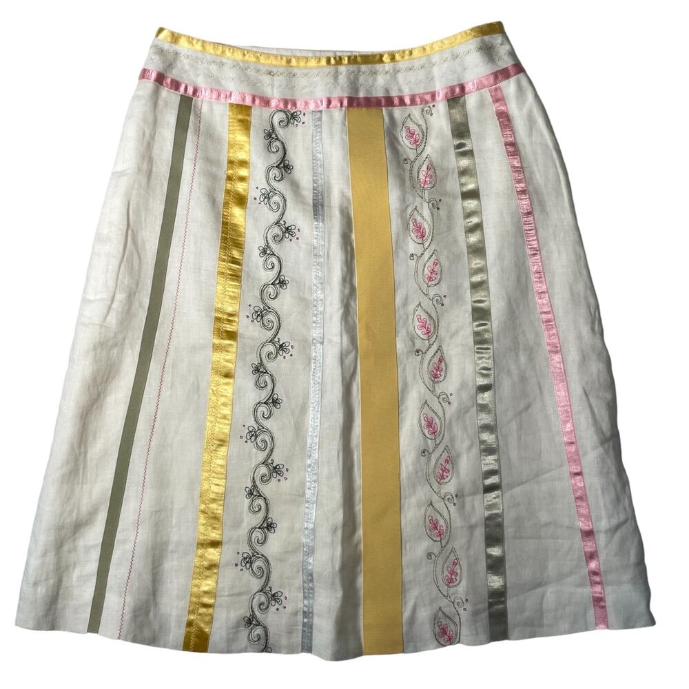 PARAPHRASE Skirt W 6 Multicolor Pastel A-Line Embroidered Satin Trim High Waist